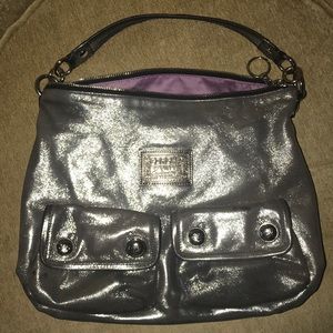 COACH Silver Metallic Shoulder Hobo